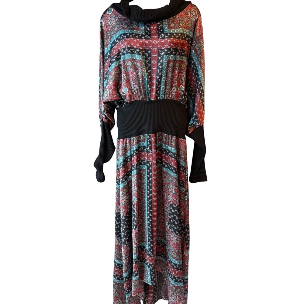 Never A Wallflower Cowl Neck Maxi Dress Boho Paisley Dolman Sleeve Sz Large NWT